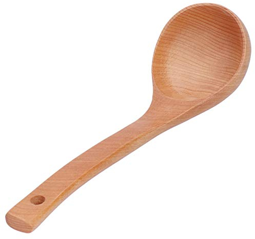 Grande louche à soupe en bois avec trou de suspension, long manche, cuillère de service en bois robuste pour la cuisine, la maison et les cuisines commerciales