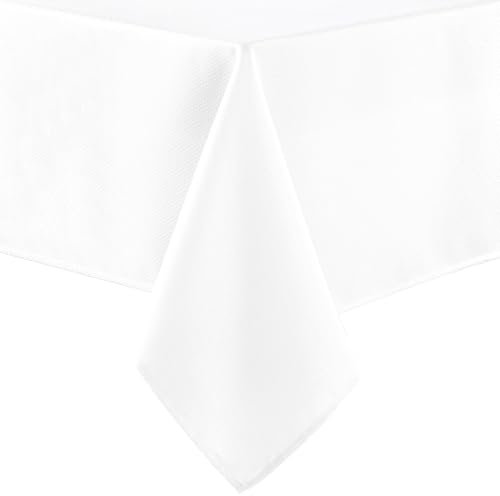 Hiasan Rechteckige, strukturierte Tischdecke, wasserdicht, auslaufsicher, knitterfrei, Jacquard-Tischdecke für Küche und Esszimmer, Picknick, Urlaub und Partys, 137 x 203 cm, Weiß