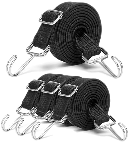 4 Stück Breit Gepäckspanner, Verstellbar Spanngummi mit Haken, 2M Gummi Expander Gummizug, zum Fahrrad, Motorrad, Transporter (Schwarz)