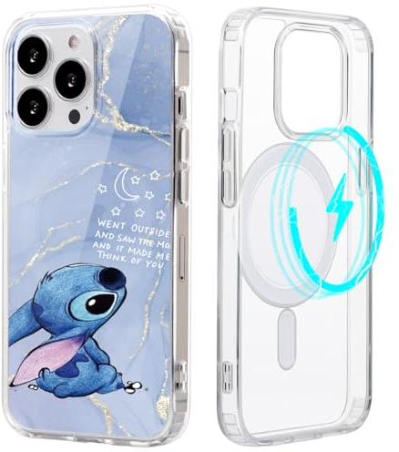 Magnetisch Hülle für Apple iPhone 15 6.1 Hülle Kompatibel mit MagSafe,Soft TPU Stoßfeste Schutzhülle mit Niedlich Stitch Marmor Muster Anime Motiv,Kratzfeste Transparente Case für iPhone 15,04
