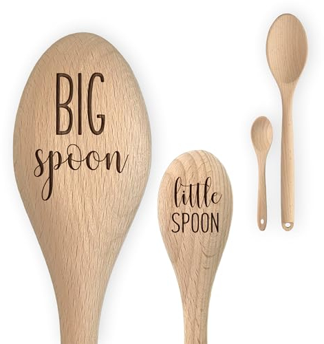 Big Spoon Little Spoon Gift Idea | Set of 2 Wooden Engraved Spoons | Wooden 5th Anniversary/Wedding/Valentines/Christmas/New Home Baking Gift for Him/Her Boyfriend/Girlfriend