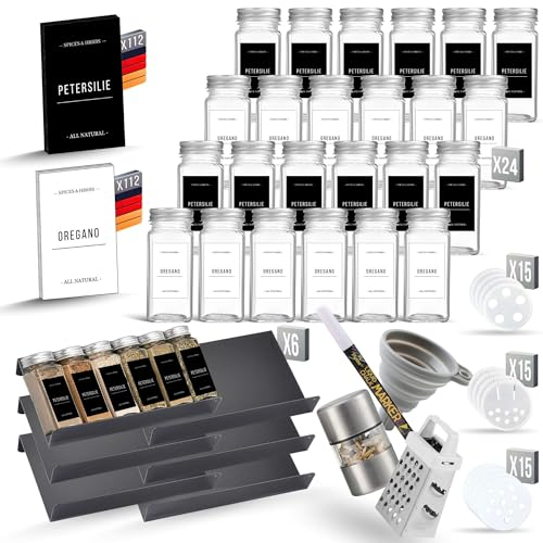 Uonel INDUSTRY Gewürz organizer schublade 24pc (Definitives Set) Schubladen organizer küche 6 Gewürzregal schublade - Aufkleber auf Deutsch und Gewürzreibe