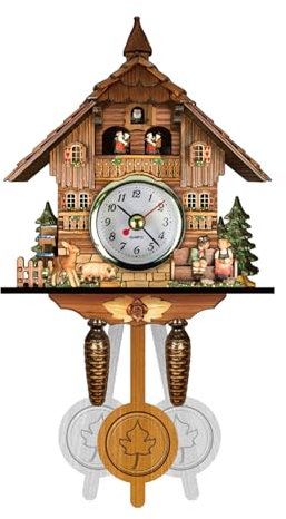 Allayu Kuckucksuhr im Holzimitat Stil, Schönheit der Natur, für drinnen, traditionelle Schwarzwälder Chalet Uhr, leicht zu lesen, CM010