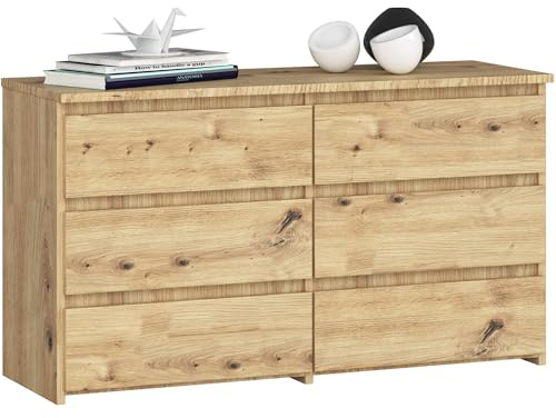 AKORD | Kommode CL-100 mit 6 Schubladen | Komodenschrank | Funktional | Für Wohnzimmer | Für Schlafzimmer | Langlebig | Rollenführung | ABS-Kante 35x100x57cm | Artisan Eiche + Artisan Eiche Front