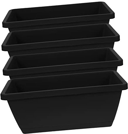 KONTONTY 4 Pièces Lot de Jardinières Rectangulaires Plastique avec Plateaux pour Balcon Bac Plante Extérieur pour Fleurs Légumes Et Bonsaï Pots Adaptés Rebords Fenêtres Et