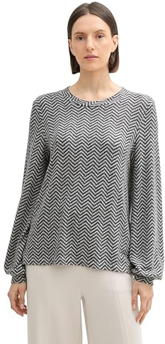 TOM TAILOR Damen Longsleeve mit Ballonärmeln, 36824 - Printed Heringbone Structure, M