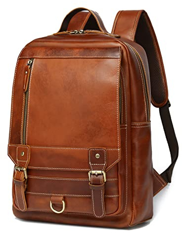 'LANNSYNE Vintage Genuine Leather Backpack For Men Fits up to 15'' Laptop Travel Hiking Rucksack'