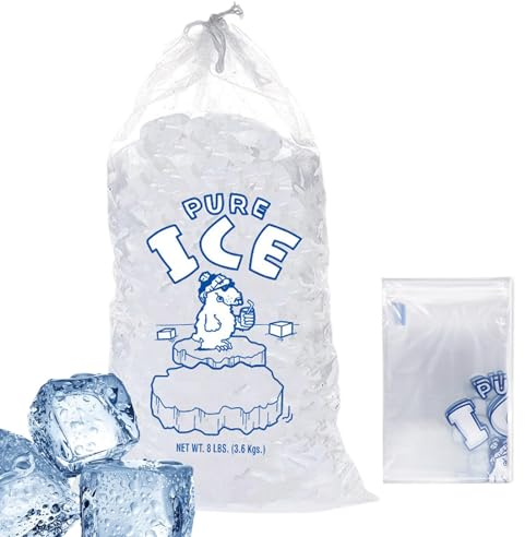 Ice Bags 8 lb, 10 Heavy-Duty Ice Bags with Drawstring, Reusable Bag, Empty Ice Bag, Ice Maker Bags, Ice Bags for Ice Machine Storage Freezer Keeper