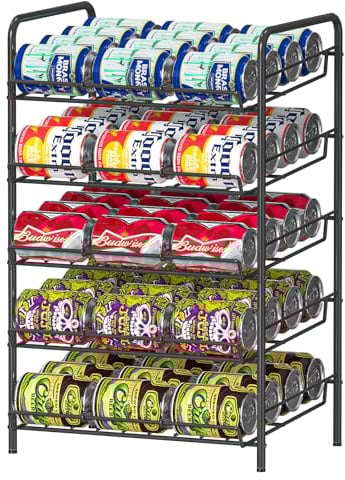 YBING 5 Tier Stackable Can Rack Organizer, Kitchen Food Storage Rack Organizer, Can Holder Storage Dispenser for Kitchen Cabinet, Countertop, Pantry Organizers, Black