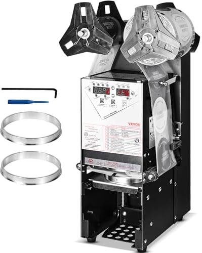 VEVOR Vollautomatische Verschließmaschine, 500–650 Tassen/h, Juice Cup Sealer für 180 mm hohe und 90/95 mm große Tassen, Boba-Teeverschließer mit digitaler LCD-Steuerung für Bubble-Milch-Tee, Kaffee