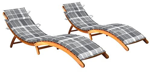 CIADAZ Sonnenliegen 2 STK. mit Auflagen Massivholz Akazie, Gartenliege, Liegestuhl, Sonnenstuhl, Sonneninsel Outdoor, Liegen, Gartenmöbel, Bäderliege, Relaxliege - 3077375