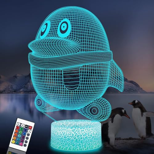 PONLCY Pinguin Nachtlicht, 3D Illusion Lampe mit Fernbedienung, 16 Farben USB Schreibtischlampen, Schlafzimmer Dekoration Tischlampe für Kinder Weihnachten Geburtstag Geschenke