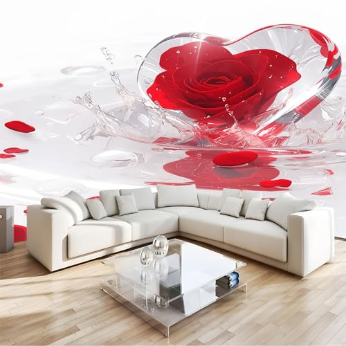 Photo Mural Rose Love Heart 400 x 280 cm Non-Woven Photo Wallpaper White Pattern Bedroom Living Room Home Decoration 3D Wall Mural
