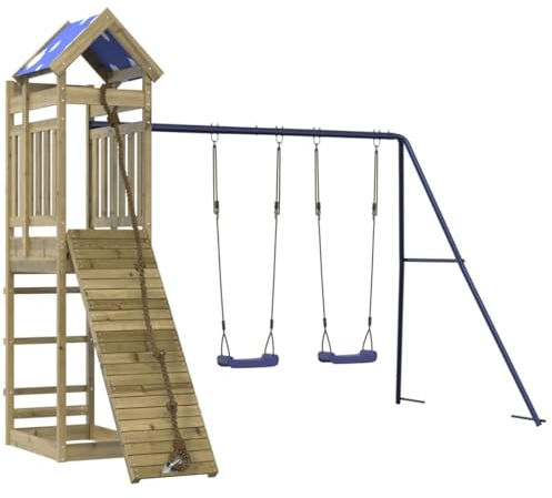 vidaXL Spielturm, Klettergerüst mit Kletterwand Seil Schaukeln, Kinder Kletterturm Spiel-Zubehör für Garten, Holz Spielplatz Spielhaus, Kiefernholz Imprägniert