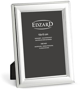 EDZARD Bilderrahmen Siena (Foto 10x15 cm) versilbert anlaufgeschützt | Silberrahmen für Fotos 10x15 cm, mit Perlenrand, Samtrücken, 2 Aufhänger, zum Stellen und Hängen, Fotorahmen