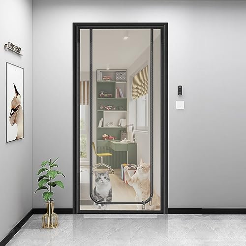 Cat Screen Door, Mesh Door Screen for Cats with 3 Size for Dogs Cats Mosquitos, Heavy Duty Pet Screen Door for Living Room, Kitchen, Bedroom, Cat Door Screen no Escape with Zipper (90 * 200)