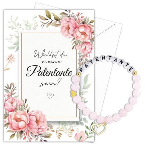 HOWAF Patentante Fragen Postkarte mit Patentante Armband, Patentante Geschenk Armband Patentante Karte mit Umschlag, Taufpatin Fragen Geschenk für Patentante - Willst du meine Patentante sein
