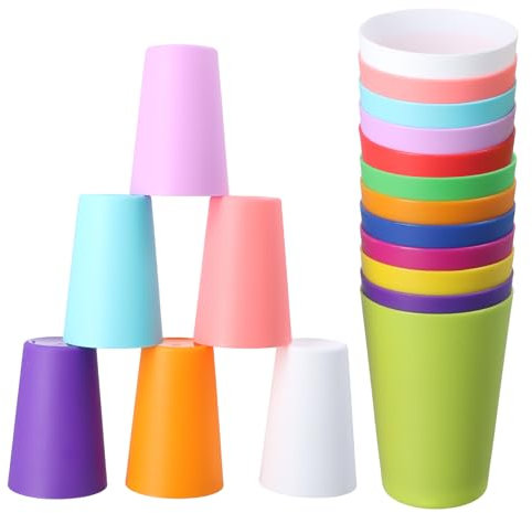 12 Pièces Gobelet Plastique Reutilisable, Gobelet Enfant 260ml Fournitures de Fête, Colorés Verre à Eau en Plastique Dur, 12 Couleur, Arc en Ciel Verre à Eau Empilables pour Camping Barbecues Voyages