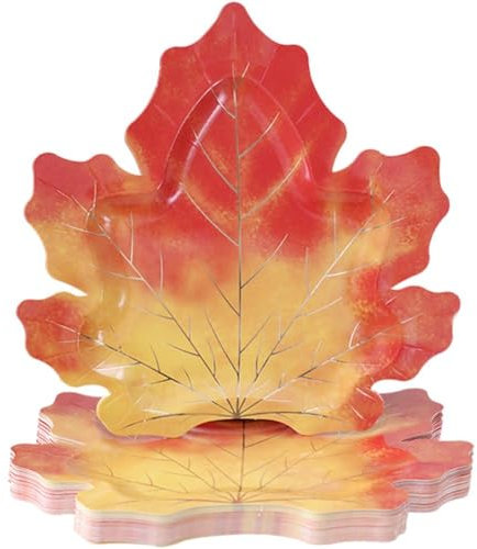 Ericetion 25 Pcs Fall Paper Plates Autumn Disposable Party Plates 9 Inch Dessert Plates Orange Paper Plates Maple Leaf Plates for Autumn Halloween Thanksgiving Harvest Dinning Party Favors