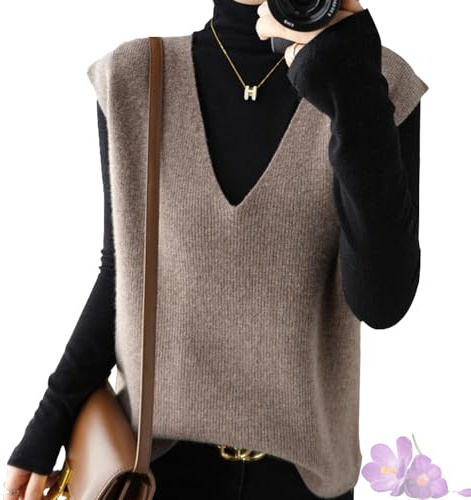 GDKRTNAJ Herbst/Winter Damen Strickweste aus Kaschmir, leichte, ärmellose Pulloverweste, Basic-Weste, lockere Oberteile