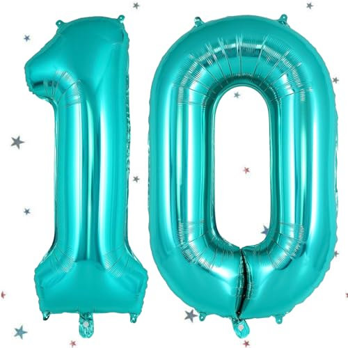 UDRKFOPK Grün Luftballon 10 Zahlenballon - 40 Zoll Folienballon, 101cm Helium Ballon für Geburtstagsdeko Kinder Mädchen Junge