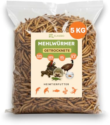 Getrocknete Mehlwürmer 5kg – Natürliches Proteinreiches Einzelfuttermittel für Wildvögel, Fische, Igel, Nager & Reptilien | Premium Tierfutter, Lange haltbar