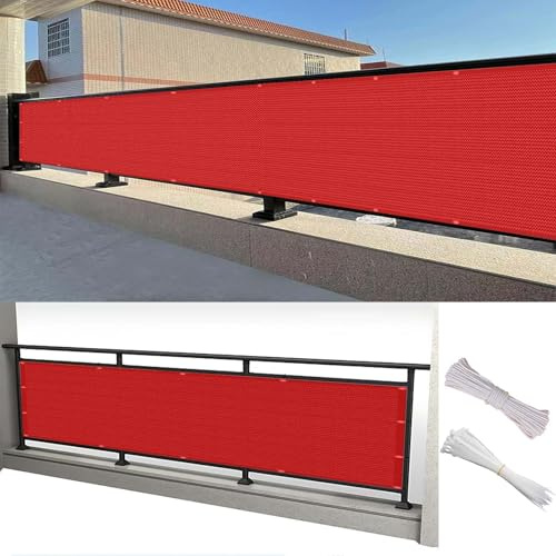Brise Vue Occultant 75 x 120 cm Résistant Aux UV Aux Déchirures et Au Vent, Brise Vue Clôture Jardin Extérieure avec Cordes et Attache-Câbles pour Balcon Patio Clôture, Rouge