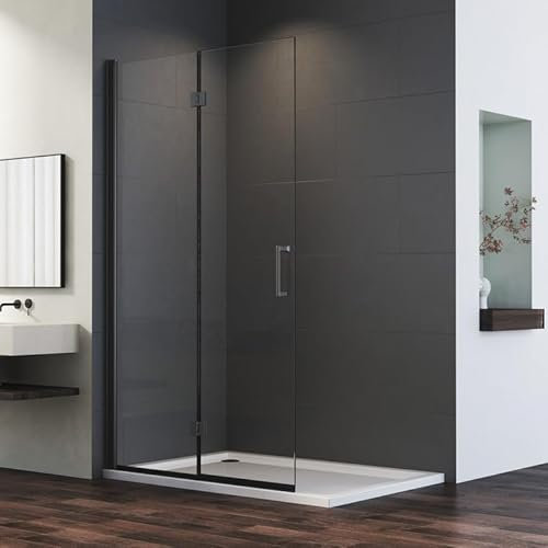 Walk in Faltbar Duschkabine 90x195cm Schwarz Walk-in Falttür Duschwand, Drehfalttür Dusche mit 6mm Nano ESG-Sicherheitsglas, Begehbare Duschabtrennung Duschtür beidseitig 180° schwenkbar
