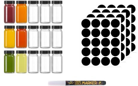 Ingwer Flaschen, 12 Stück 60ml, Glasflaschen zum Befüllen, Kleine Flaschen zum Befüllen, Mini Glasflaschen mit Deckel, mit Etiketten und Stift, für Saft, Soße, Gewürze,Honig