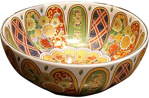 SnamicE Aufsatzwaschbecken, Hotel-Kunstwaschbecken für Outdoor-Bistro – Waschtisch, Badezimmer, farbiges Vintage-Aufsatzwaschbecken, Garten-Kunst-Keramikwaschbecken, C-40 * 15CM,C-40 * 15CM