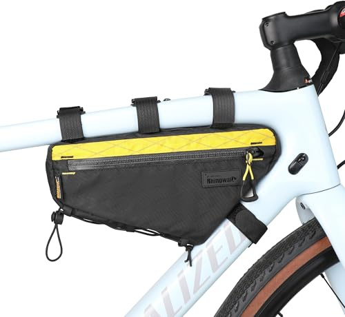 Rhinowalk Fahrrad-Dreieckstasche 1,7L – wasserdichte Rahmentasche mit YKK-Reißverschluss, Kabeldurchlass & Pumpenhalter – Schlankes Design – Gelb