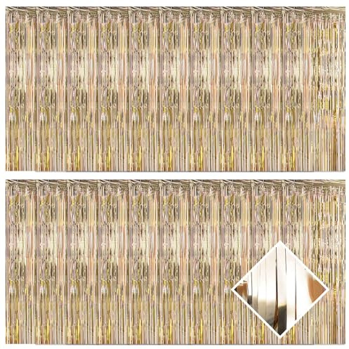 Fransenvorhänge aus Folie, Champagner-Goldfolie, 1 x 3 m, metallische Lametta-Vorhänge, Luftschlangen, Fotoautomaten-Hintergrund für Geburtstagsparty, Verlobung, Junggesellinnenabschied, Dekoration