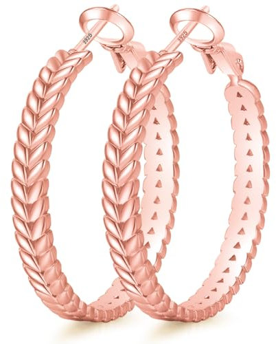 PABBEU Rose Gold Plated Hoop Earrings, 14K Gold Hoops Earrings for Women, Lightweight Large Rose Gold Plated Hoops, Thick Wide Hypoallergenic Big Hoop Earring
