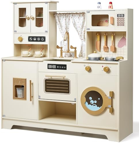 Spielen Küche für Kinder Holz Pretend Spielen Set Spielzeug Küche mit 26 Stück Spielzeug Lebensmittel & Kochutensilien Zubehör Geschenk für 3+ Jahre alte Mädchen & Jungen