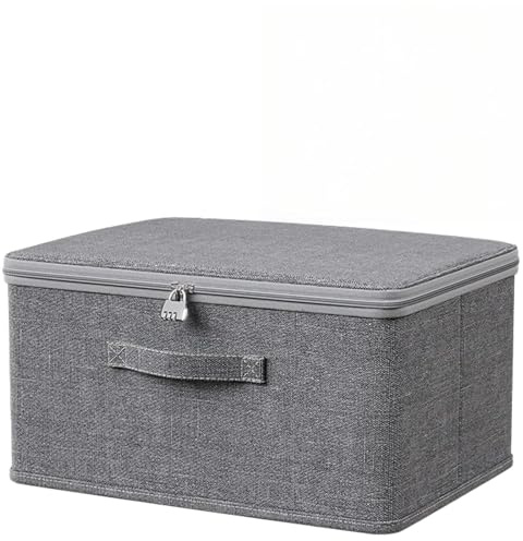 Chingcoo Abschließbare Box, Verschließbare Box mit Schloss,Aufbewahrungsbox Stoff Mit Deckel, Abschließbar, Abschließbare Kiste Für Kleidung (Grau – 40 × 30 × 21 cm)