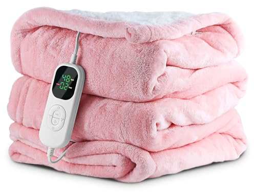 Aischens Elektrische Heizdecke Flanel Baumwolle Sherpa 180X130, 30S Schnellwärmung Anti-Milben & Schlafmodus, 6 Heizstufen, 1-10h Timer, Überhitzungsschutz Maschinenwaschbar Für Bett Couch Büro