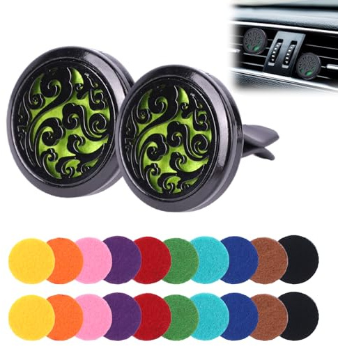 2 Stück Duft Auto Lufterfrischer Parfüm Clip, Aromatherapie Auto Diffuser öl Diffusor, 3cm Autoduft, Duft Innenraum, Aromatherapie Belüftungsclip mit 20 Stück Waschbaren Pads (Schwarz)