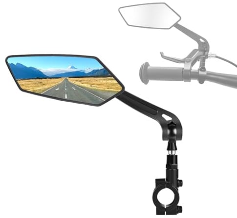 Ruimooto Espejo izquierdo para bicicleta, plegable y giratorio 360° para mayor seguridad. Espejo universal para manillar con visión sin distorsiones para bicicleta, bicicleta eléctrica, bicicleta de