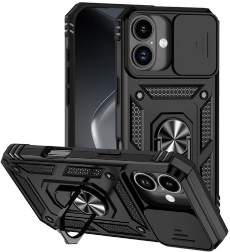 Hitaoyou for iPhone 17 Case,iPhone 17 Magnetic Case with Camera Cover & Kickstand Military Grade Shockproof Heavy Duty Protective Cover for iPhone 17 Black