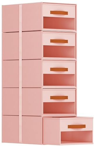 Homsorout Schubladenschrank Ordnungssystem - 5 Stück Aufbewahrungs Schubladenboxen Aufbewahrungsbox Stoff Faltboxen, 35 x 25 x 17cm Kleiderschrank Organizer für Schrank, Dokumente, Rosa