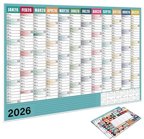 Jahreskalender Zum Aufhängen An Der Wand Für 2026 Büro Und Zuhause Datierter Planer 74 X 52 5 Cm Ganzjahresansicht Papierkalender Zuhause Und Büro