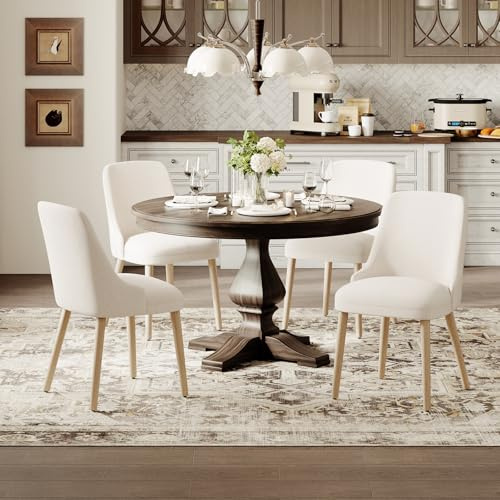 COLAMY Esszimmerstühle 4er Set, Gepolsterter Stuhl mit Holzbeinen, Hohe Rückenlehne für Esszimmer/Restaurant/Café, Beige