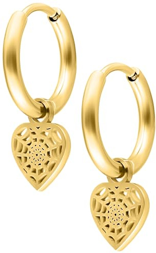 Wildcat Ohrringe - Mini Spiderweb Heart Hoops Pair - Chirurgenstahl 316L - wasserfest, langlebig, hautverträglich, Gold