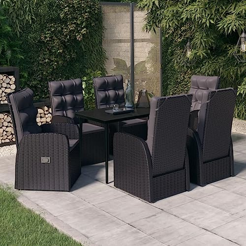 Frdhee Bistroset, Gartenloungeset, Gartenset, 7-TLG. Garten-Essgruppe mit Kissen Schwarz Für Outdoor Ferienhäuser Stadtparks
