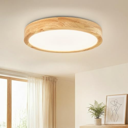 Dehobo LED Deckenleuchte 24 W, 4500K Deckenlampe Holz, ∅ 30 cm Küchenlampe | Moderne Deckenleuchte Wohnzimmer sandweiß, Deckenlampe LED naturlicht , Deckenlampen Ra>83 3100lm für Küche Flur Kinderzimmer