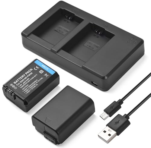RASTKY Rechargeable NP-FW50 Camera Battery Pack Charger Kit with Large Capacity 7.4V 2000mAh Batteries for A6500/a6300/a6000/a7s/a7/a7s Ii/a7s/ 2 Slot Charger, USB Cable