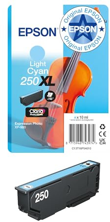 Epson Original 250XL Violin Singlepack Tintenpatrone | Cyan hell | 1x 10 ml | Original Epson Tinte für optimale Ergebnisse