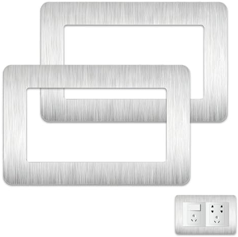 2 PCS Double Socket Surround - Silver Light Switch Surround Cover Plates, Self-Adhesive Square Acrylic Double Plug Socket Decorative Surround Plate for Wall Sockets and Switches (14.6cm x 8.6cm)
