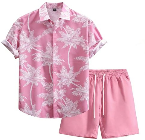Generisch Ensemble de vêtements de plage hawaïens pour homme - Chemise et short - Chemise légère à manches courtes pour une tenue décontractée estivale - En tissu agréable et design moderne