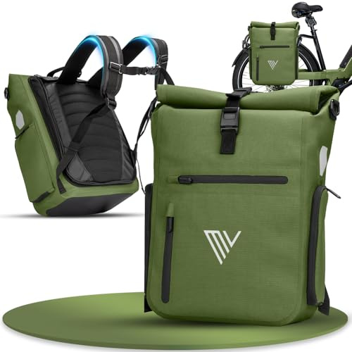 MIVELO 3in1 Fahrradtasche für Gepäckträger I Rucksack & Gepäckträgertasche hinten - in 15 Sekunden umgebaut I Fahrradrucksack 100% wasserdicht I Tasche Fahrrad (Olivgrün, EVO 25L)